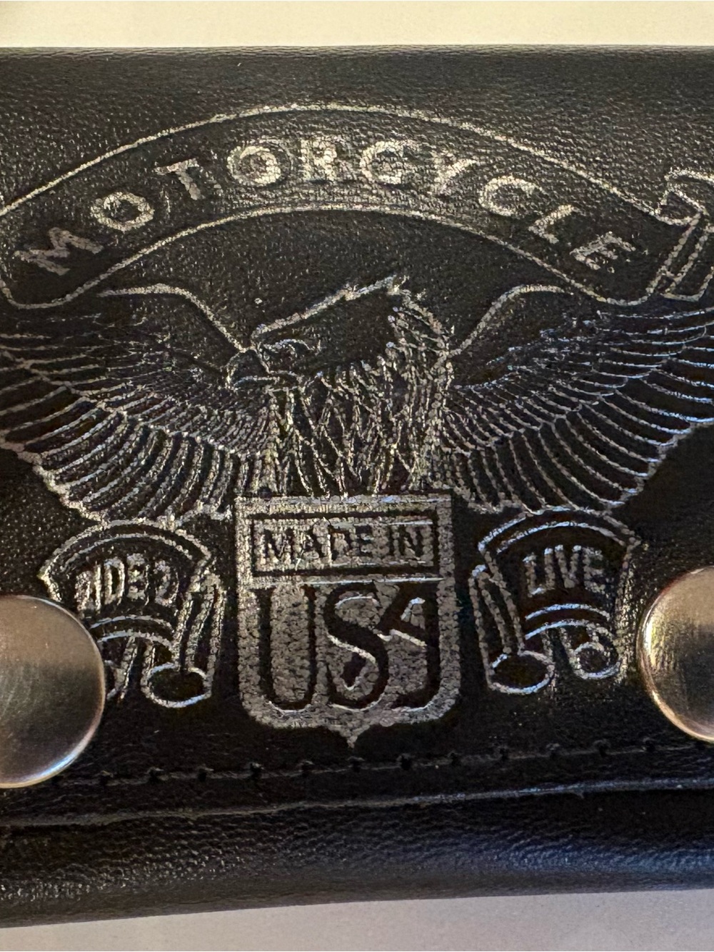 Men's Black Biker Trifold Wallet with Skull & Eagle Designs